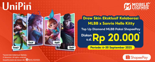 Draw Skin MLBB x Hello Kitty! Nikmati Diskon s.d. Rp20.000 dengan Top Up MLBB di UniPin Pakai ShopeePay!
